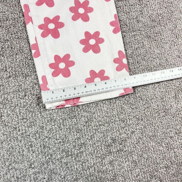 Cotton On Jeans Womens 2 White Pink Daisy Floral Loose Straight High Rise Denim - Picture 4 of 12